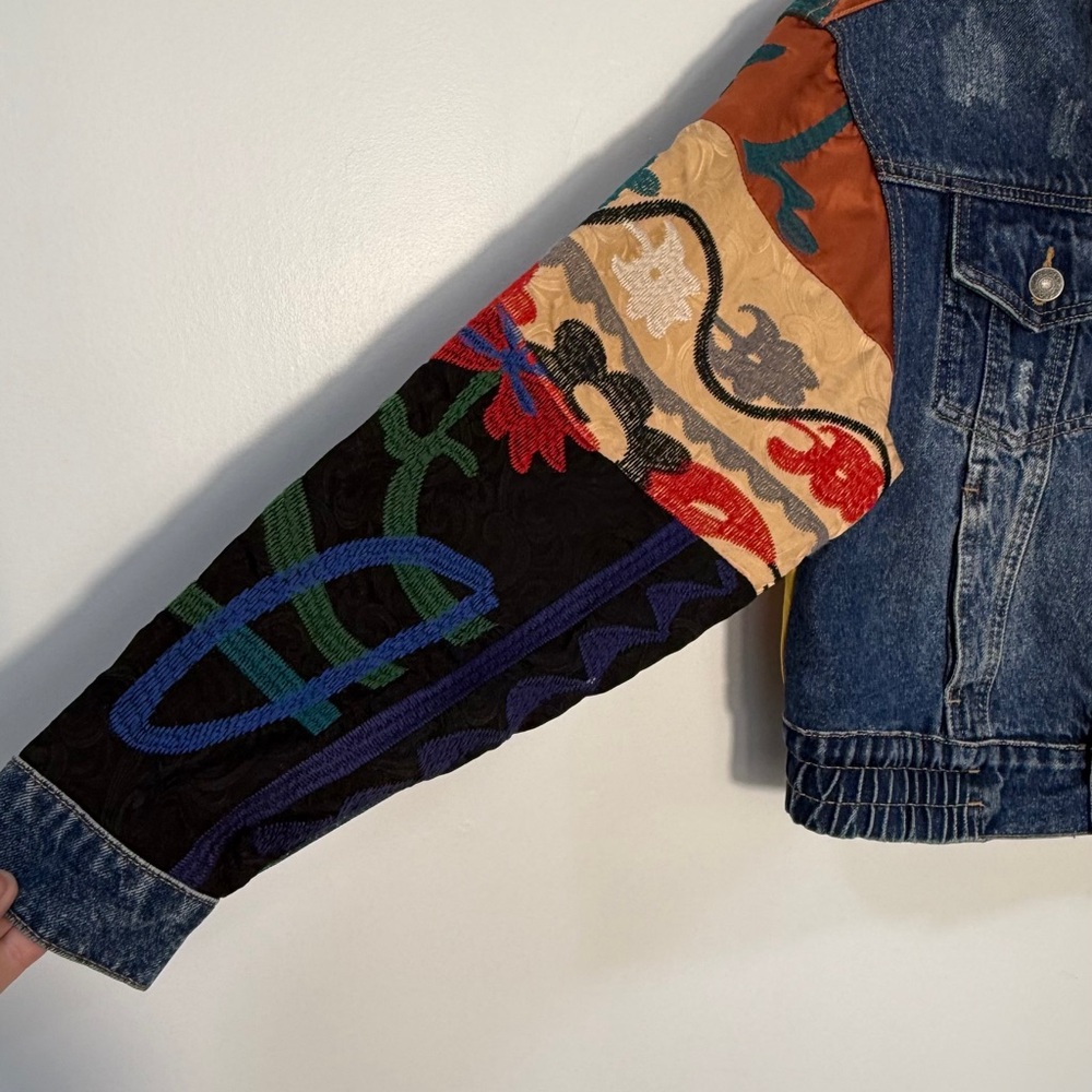 Desigual $269 Multicolor Embroidered Jean Jacket multi pattern high end market - Picture 5 of 11